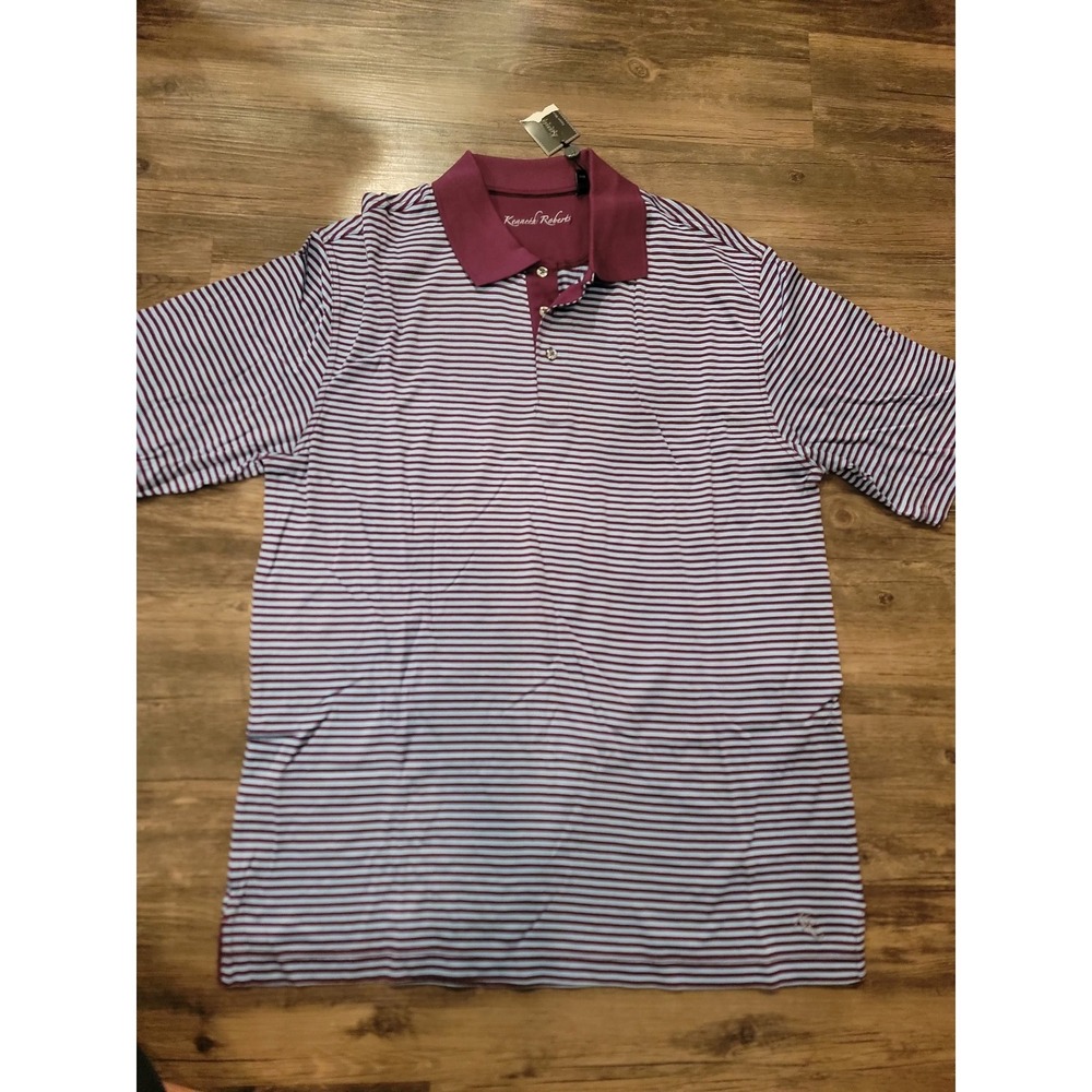 Kenneth Roberts Platinum Mens Polo Shirt Mulberry Wine Striped Cotton KR0H010Y M